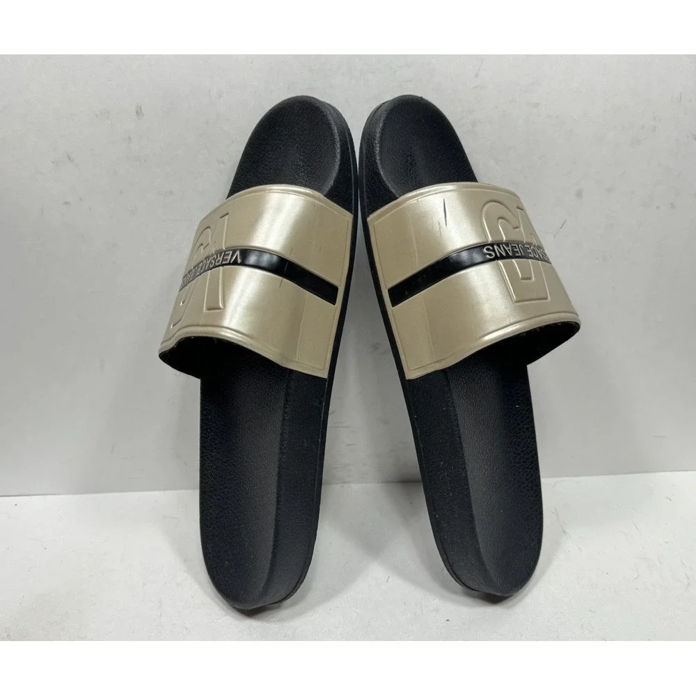 Versace Jeans Slides Sandals Black Rubber Men's Size 12 / 45 Gold